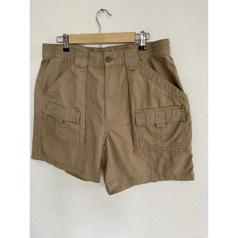 St John’s Bay Mens Cargo Chino Shorts Size36 Tan Khaki Travel Casual Athleisure